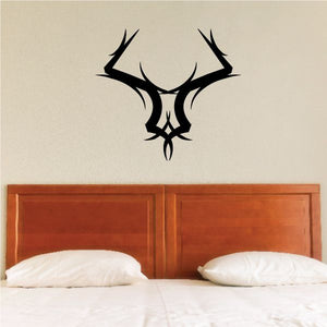 Tribal antler wall decal, black vinyl skull motif with sharp lines