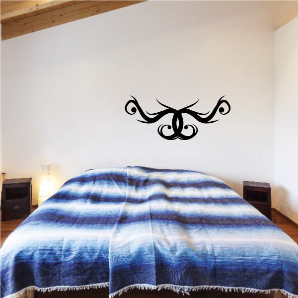 Tribal wall decal vinyl ornament in black, symmetrical curling design