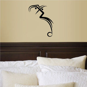 Tribal pinstripe wall decal, black stylized animal eye and curved tail