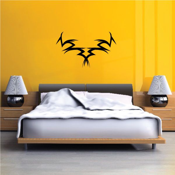 Tribal pinstripe wall decal in black, symmetrical face design
