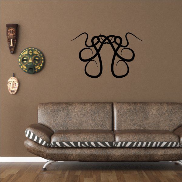 Tribal pinstripe vinyl wall decal, black abstract swirl design