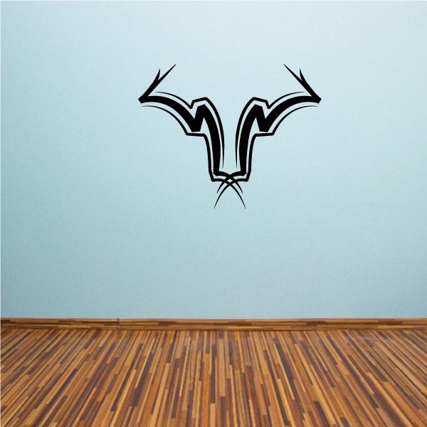 Tribal pinstripe wall decal with black angular bat-like outline