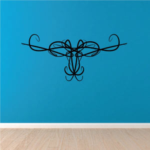 Tribal pinstripe wall decal with black swirling scroll design