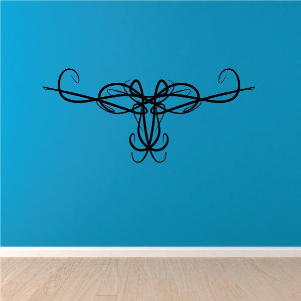 Tribal pinstripe wall decal with black swirling scroll design
