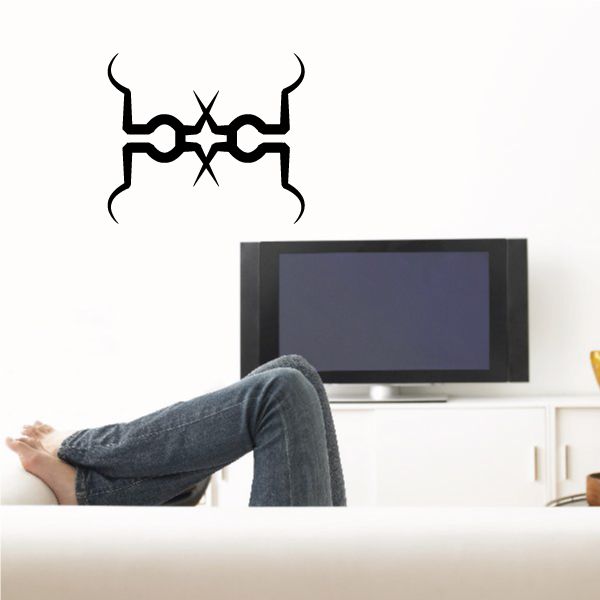Black tribal pinstripe vinyl wall decal with star and curved arrow shapes