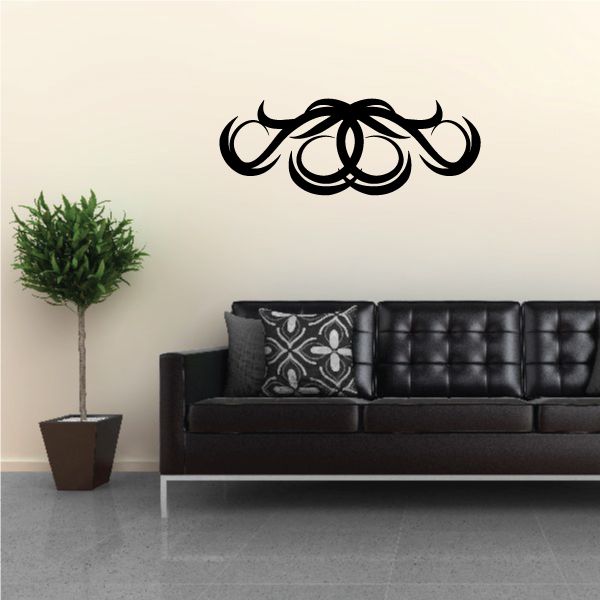 Black tribal wall decal vinyl sticker with curling pinstripe line motifs