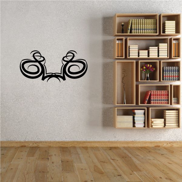 Tribal swirl wall decal, black pinstripe vinyl graphic with mirrored curls