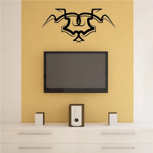 Tribal pinstripe wall decal, black abstract winged emblem with symmetrical lines