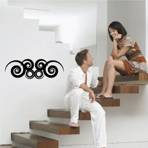 Tribal pinstripe vinyl wall decal with black swirling scroll pattern