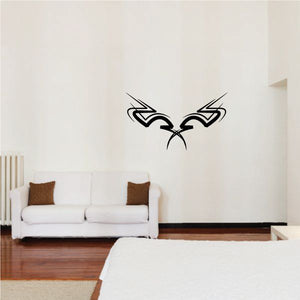 Tribal pinstripe wall decal with black winged emblem design