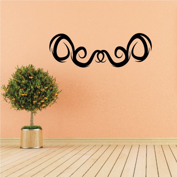 Tribal pinstripe wall decal with black swirl scroll design