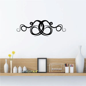 Tribal wall decal with black pinstripe swirl and ornate curls centerpiece