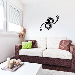 Tribal pinstripe wall decal with black swirl and circular dot motif
