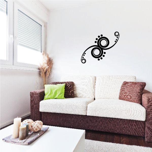 Tribal pinstripe wall decal with black swirl and circular dot motif