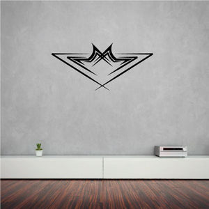Tribal pinstripe vinyl wall decal with dark geometric emblem