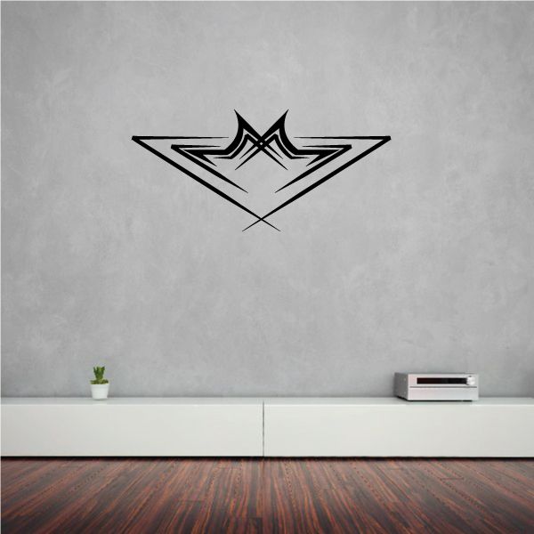 Tribal pinstripe vinyl wall decal with dark geometric emblem