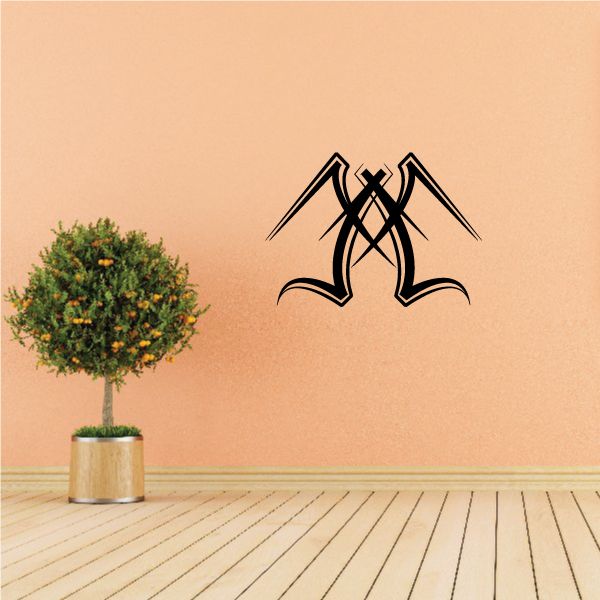 Tribal pinstripe vinyl wall decal, black tribal emblem