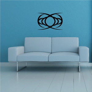 Tribal pinstripe wall decal with circular emblem in black