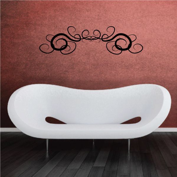Tribal pinstripe wall decal with black swirling scroll design, vinyl sticker