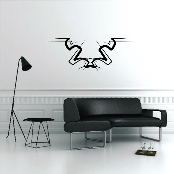 Black tribal pinstripe wall decal with symmetrical winglike design