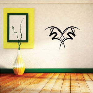 Tribal pinstripe vinyl wall decal with black winged heart outline design