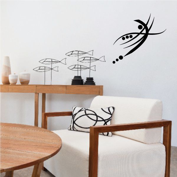 Tribal vinyl wall decal, black bird-and-umbrella motifs with dots