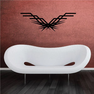 Tribal pinstripe wall decal: black V-wing graphic with central starburst