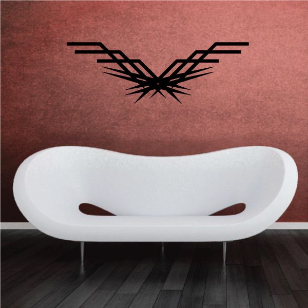 Tribal pinstripe wall decal: black V-wing graphic with central starburst