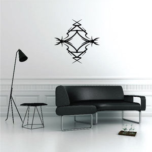 Tribal pinstripe wall decal with diamond shape and four corner symbols, black