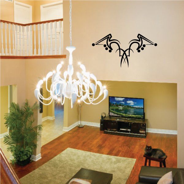 Tribal pinstripe wall decal, black symmetrical design with small corner accents