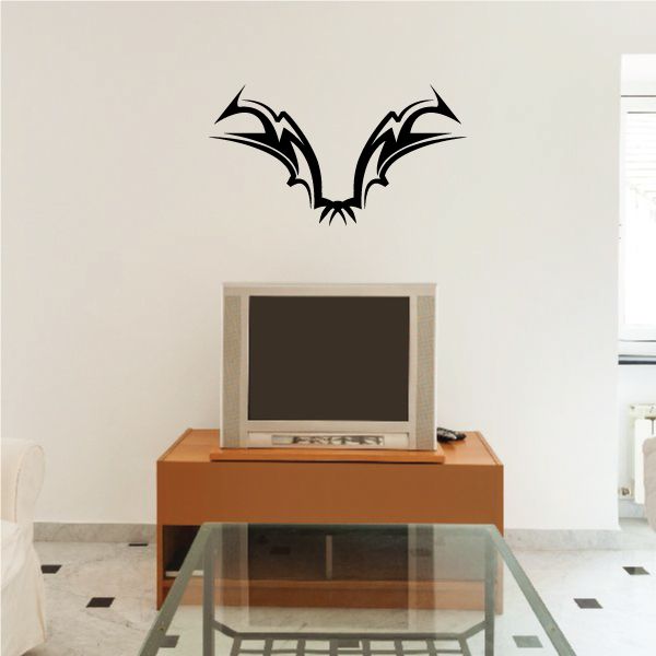 Tribal bat-wing wall decal, black vinyl graphic
