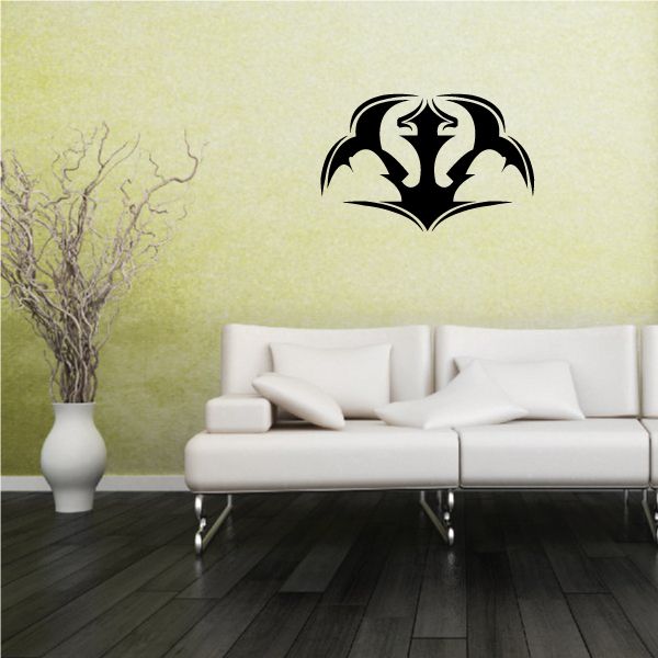 Black tribal wall decal with mirrored faces emblem