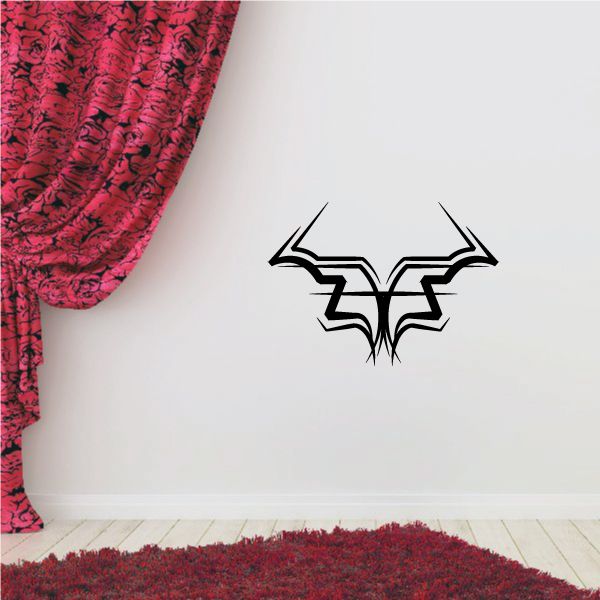 Tribal bull head wall decal, black and white outline graphic