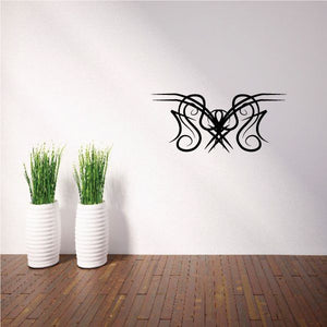 Tribal pinstripe wall decal, black ornate butterfly design