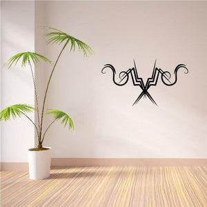 Tribal pinstripe wall decal, black swirl and star design