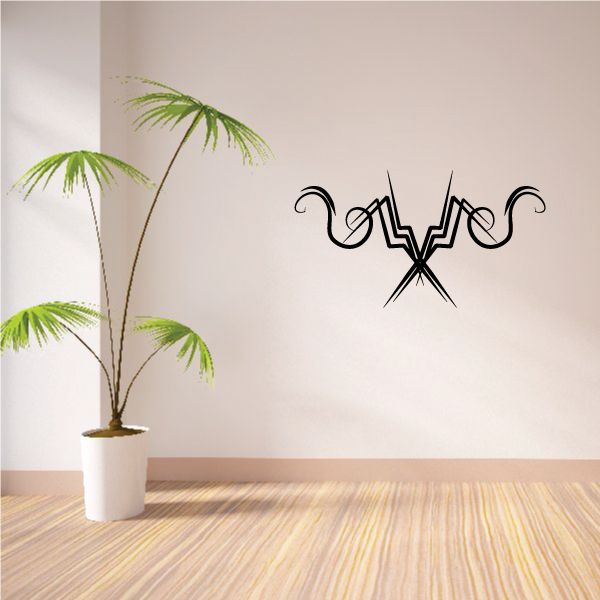 Tribal pinstripe wall decal, black swirl and star design