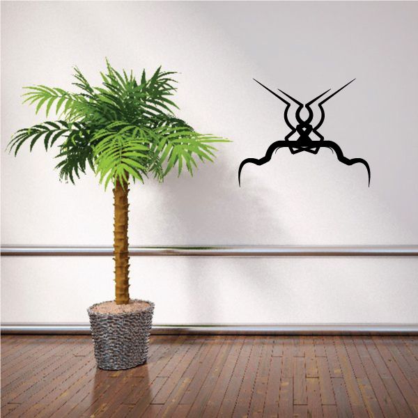 Tribal wall decal, black vinyl emblem with curved antler-like lines