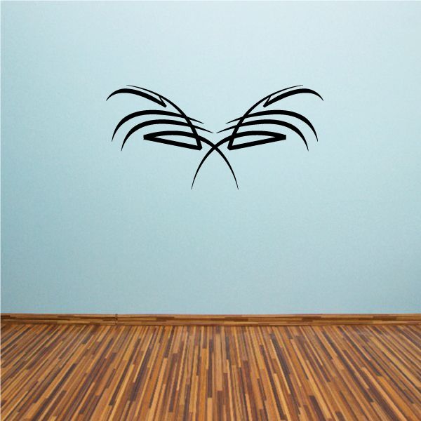 Tribal pinstripe wall decal featuring black winged tribal design