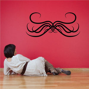 Tribal pinstripe wall decal, black curled mustache-style design