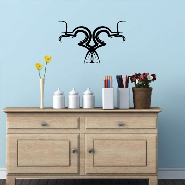 Black tribal wall decal with symmetrical pinstripe-style graphic