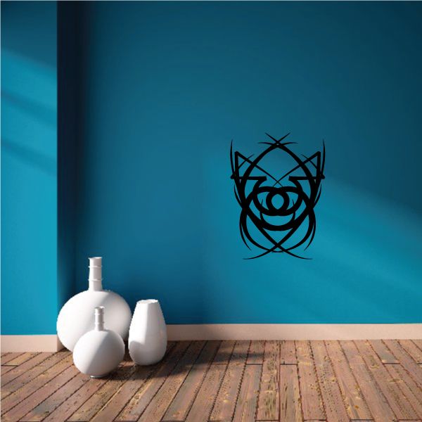 Tribal circular wall decal with interlocking line pattern, black vinyl
