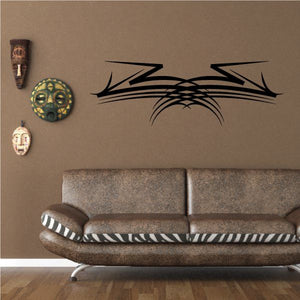 Tribal pinstripe vinyl wall decal with bold black and white lightning-style design