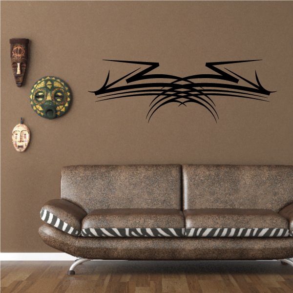 Tribal pinstripe vinyl wall decal with bold black and white lightning-style design