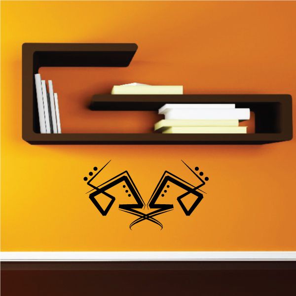 Tribal pinstripe wall decal: black outlined diamond emblem with dotted details and ribbon