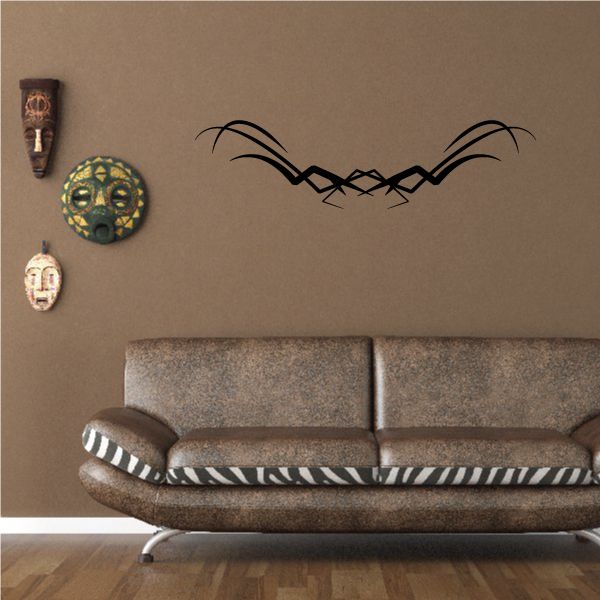 Tribal pinstripe vinyl wall decal, black abstract winged design