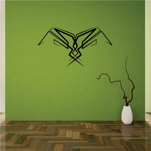 Black tribal pinstripe wall decal with stylized emblem and arrow-like lines