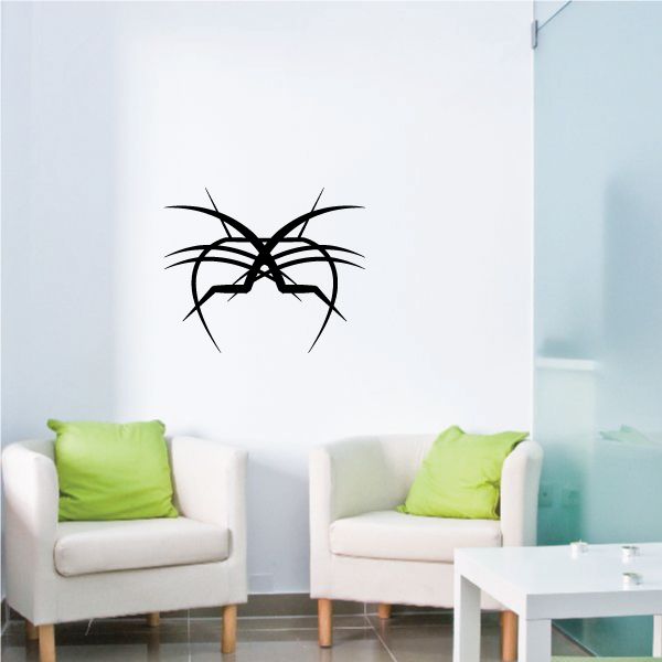 Tribal pinstripe wall decal, black graphic with web-like lines and wing shapes