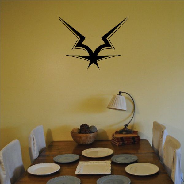 Black tribal wing wall decal with pointed symmetrical design