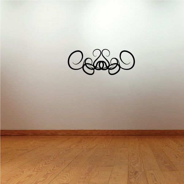 Tribal wall decal in black with ornate swirl pinstripe design