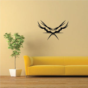Tribal pinstripe wall decal, black winged emblem with crossed pinstripes